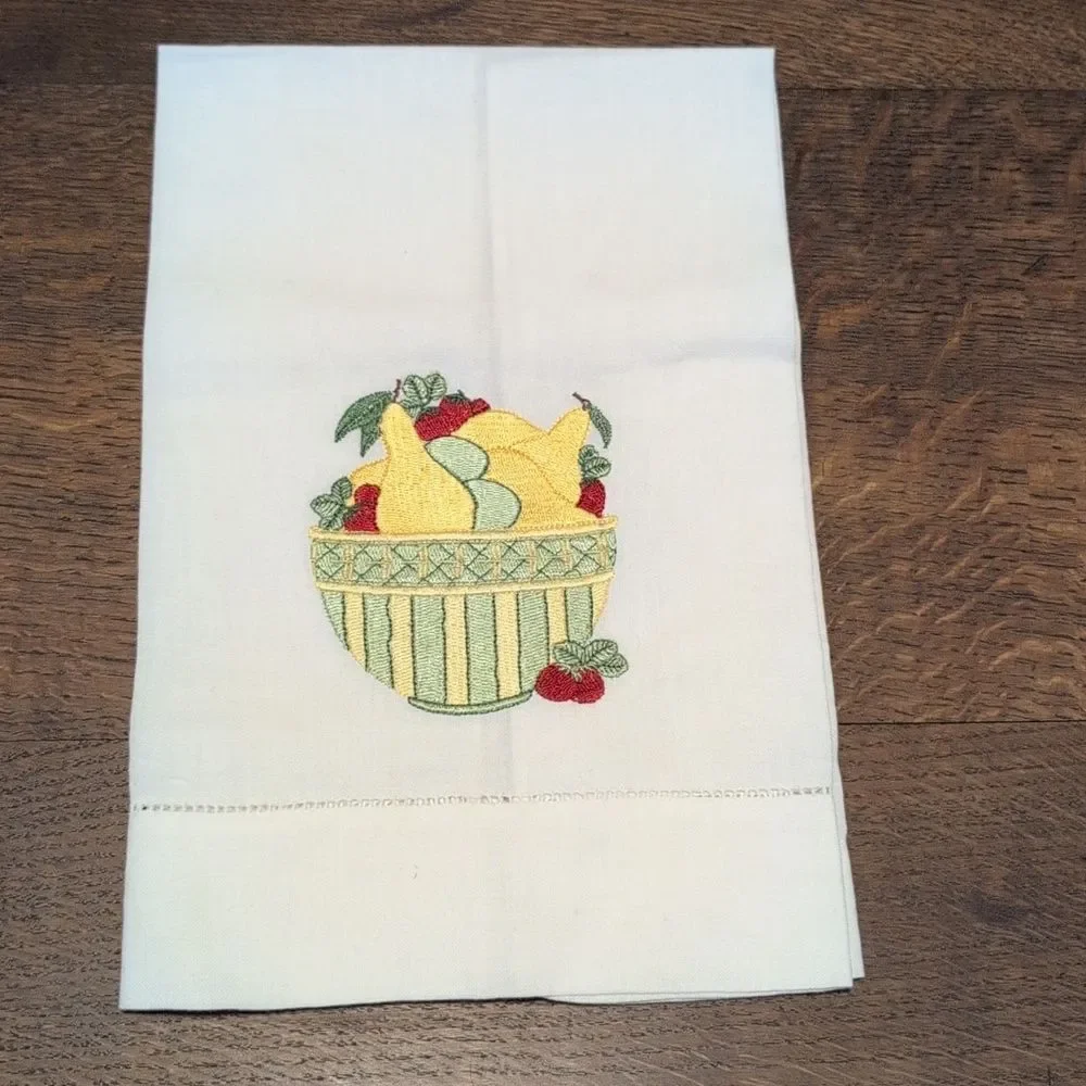 Embroidered Fruit Basket Tea Towel